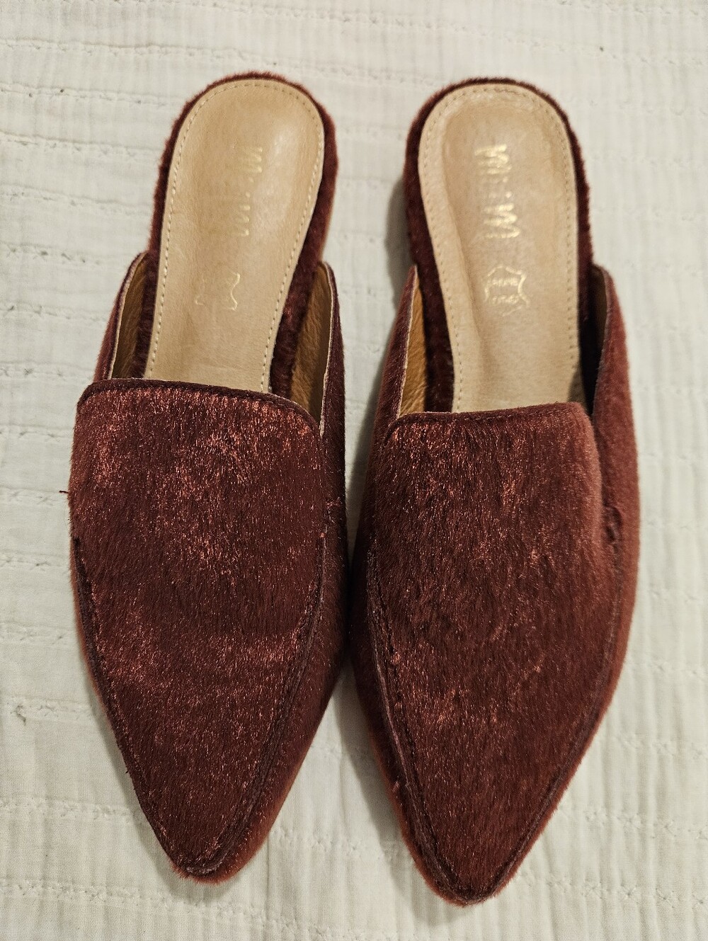 Mi.iM Faux Calf Hair Mules in Rust sz 8.5 w/Leather Insoles